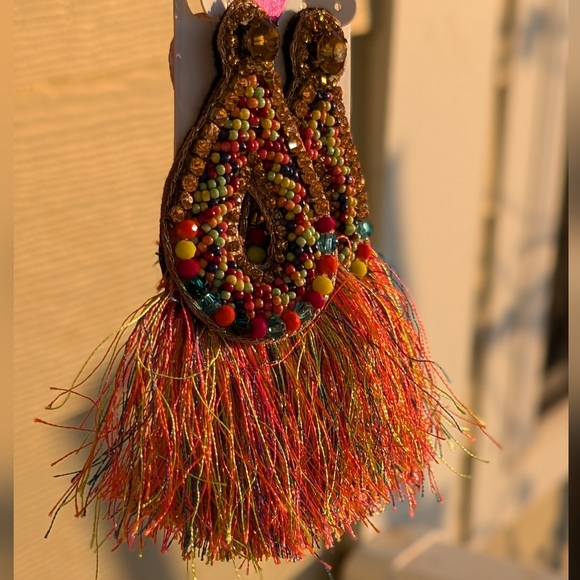 Exotic Multi Color Rhinestone Fringe Earrings - Picture 6 of 6